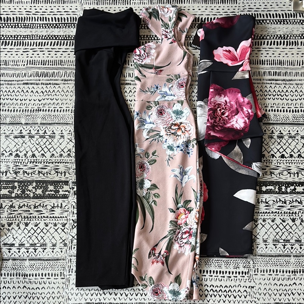 Floral and Black Midi Dresses Set